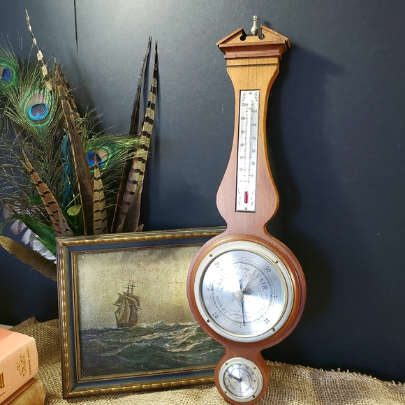 Vintage Accents Mahogany Encased Thermometer Barometer Hygrometer